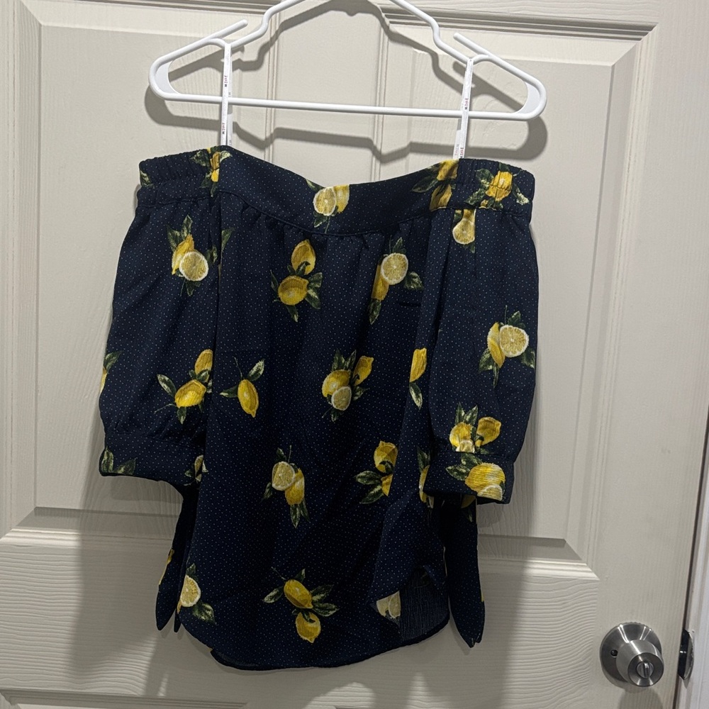 Mine Off-Shoulder Lemon Print Blouse - Navy and Yellow
